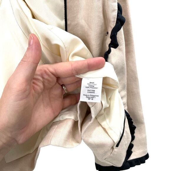 J. Crew ruffle contrast trim Linen blazer Size 0 tan black - Picture 8 of 8